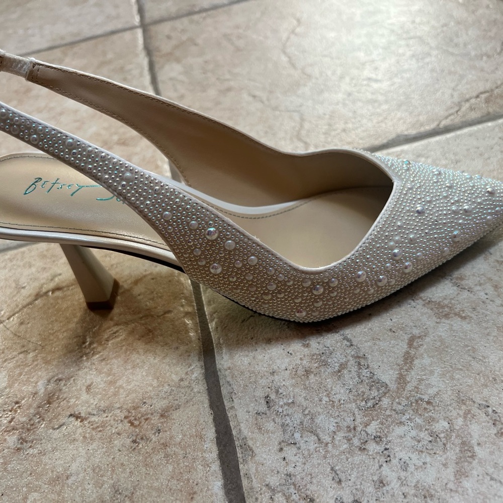 Betsey Johnson Ivory Pearl Embellished Slingback Heels - Picture 3 of 5